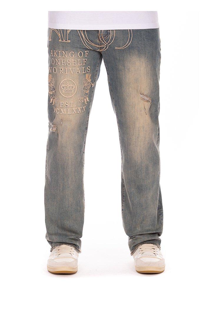 AKOO Men's Spike Medium Blue Wash Denim Jeans - BLUE